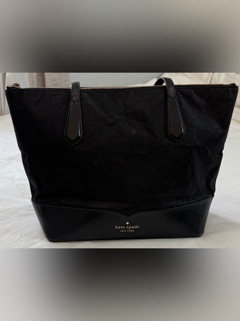 Kate Spade New York Lola Glitter Small Satchel Black Purse Bag